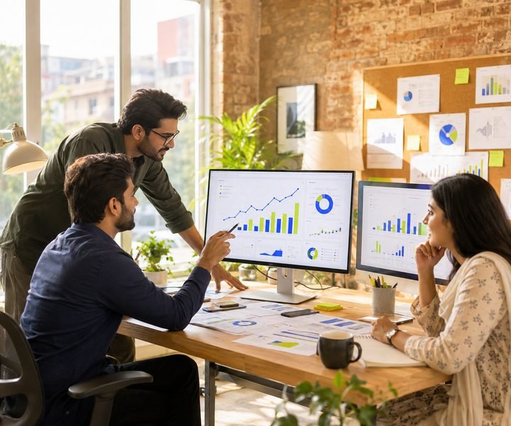 Marketing team reviewing campaign results for a Rawalpindi business