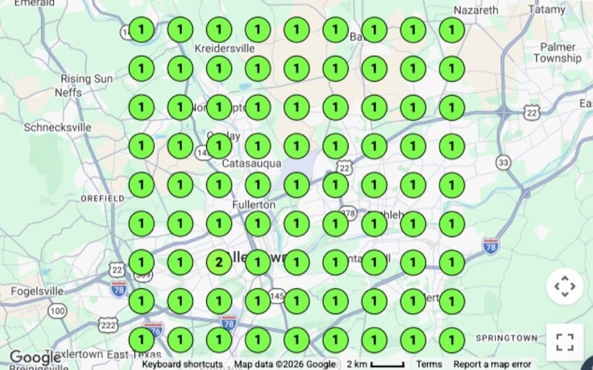 Asphalt paving map pack geo-grid ranking report for Allentown, PA